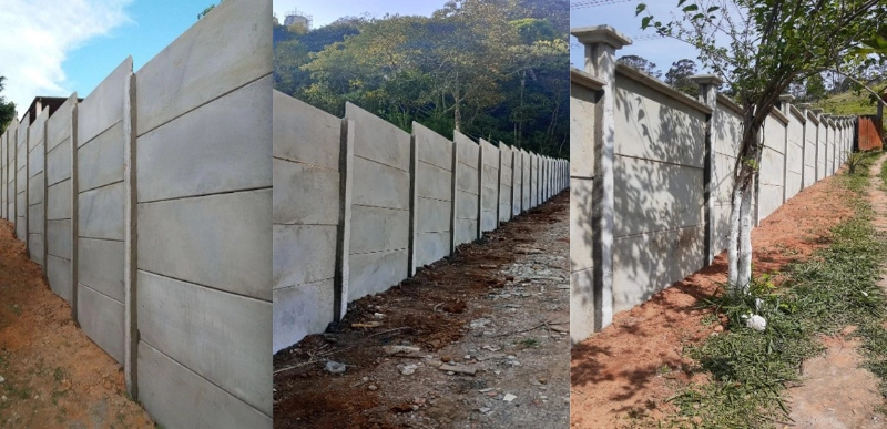 Muro pré-moldado instalado e finalizado em terreno residencial